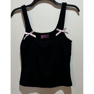 NWT~ Edikted Black Lola Ribbed Bows Square Neck Tank Top  Mid Length ~ Med